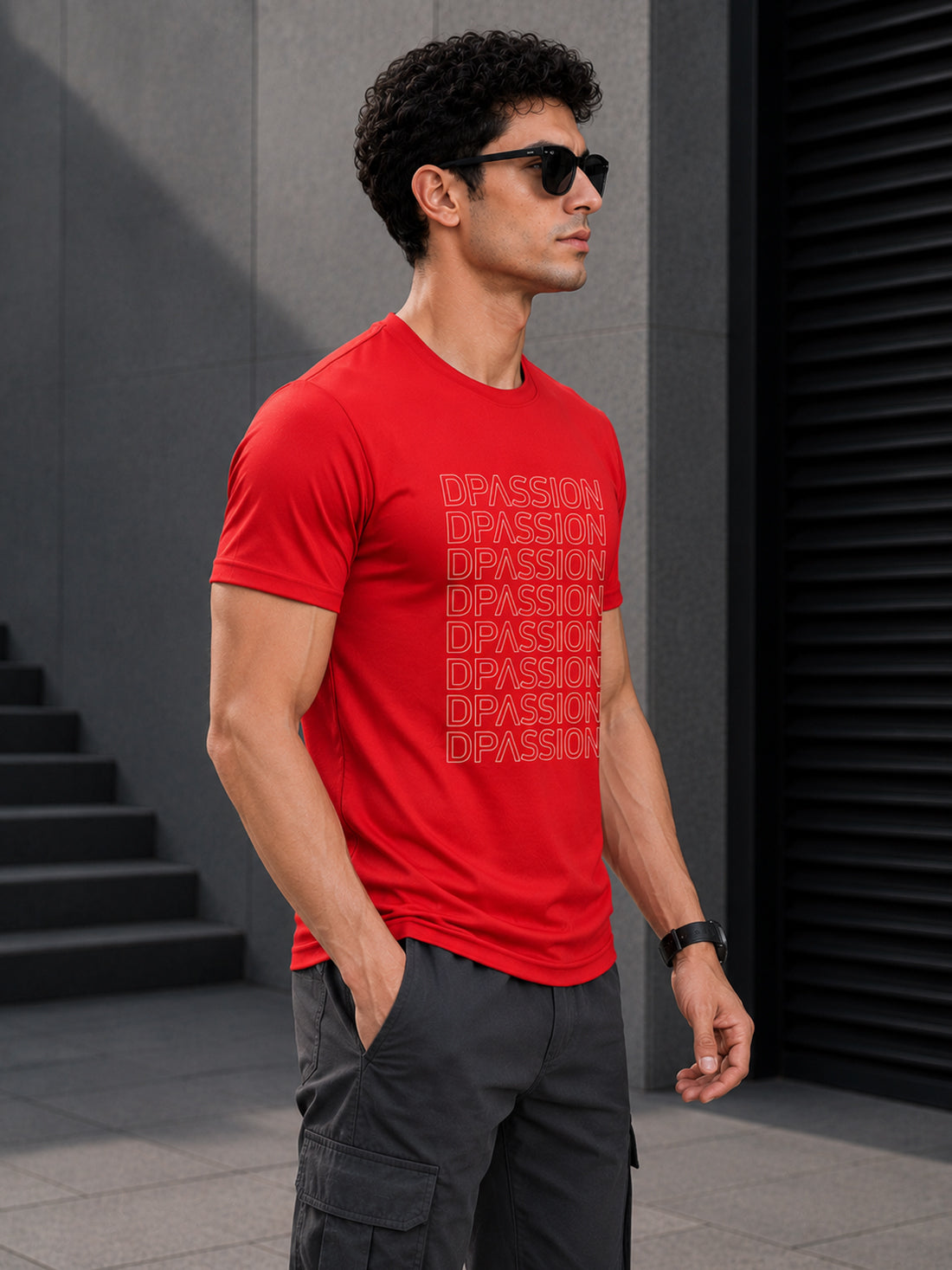 Men's Quick Dry Sports T-Shirt | Printed Gym Workout Running Training Activewear Tee (Red)