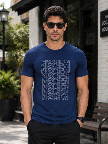 Men's Quick Dry Sports T-Shirt | Printed Gym Workout Running Training Activewear Tee (Blue)