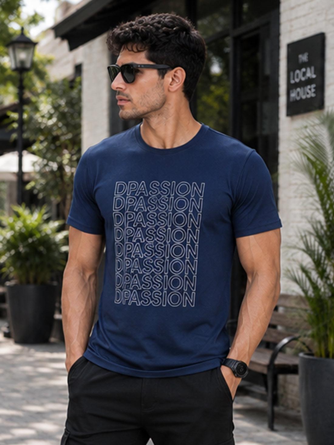 Men's Quick Dry Sports T-Shirt | Printed Gym Workout Running Training Activewear Tee (Blue)