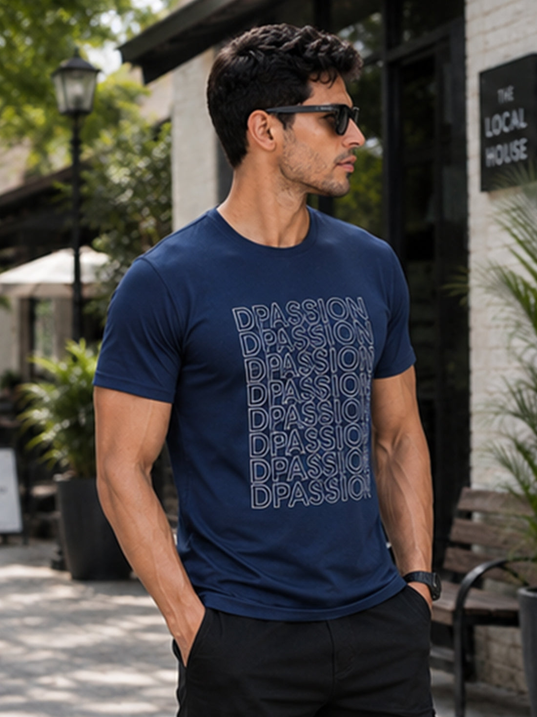 Men's Quick Dry Sports T-Shirt | Printed Gym Workout Running Training Activewear Tee (Blue)