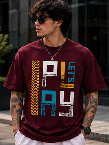 Men's Oversized Drop Shoulder T-Shirt | Pure Cotton Relaxed Fit Round Neck Streetwear Pullover Tee (Wine)