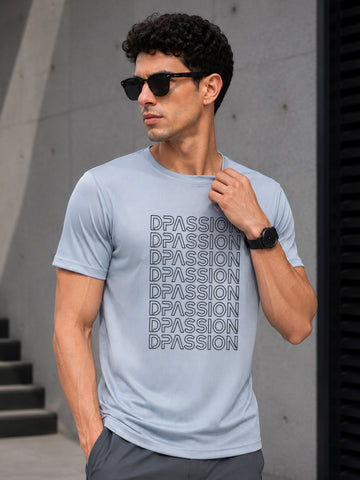 Men's Quick Dry Sports T-Shirt | Printed Gym Workout Running Training Activewear Tee (Silver)