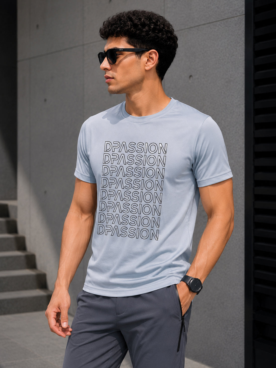 Men's Quick Dry Sports T-Shirt | Printed Gym Workout Running Training Activewear Tee (Silver)