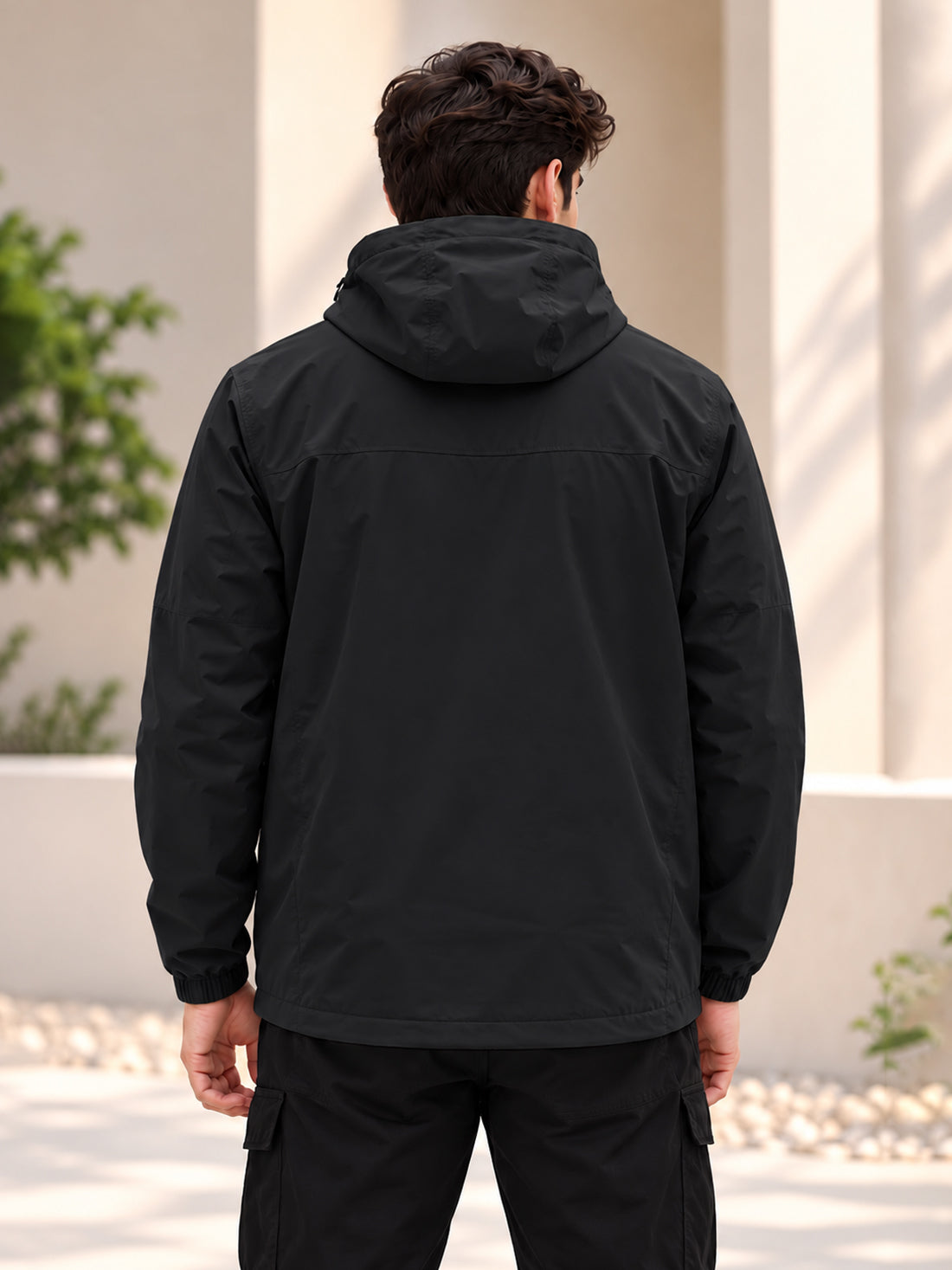 Men’s Black Hooded Windcheater Jacket with Mesh Lining