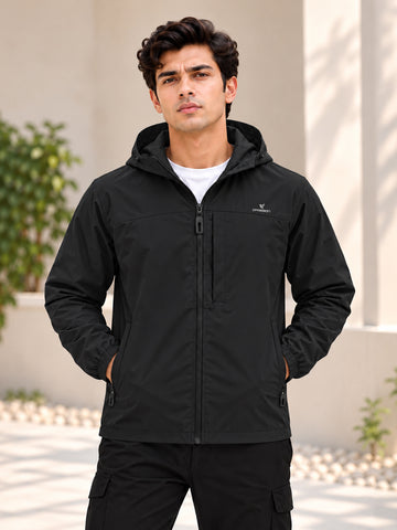 Men’s Black Hooded Windcheater Jacket with Mesh Lining