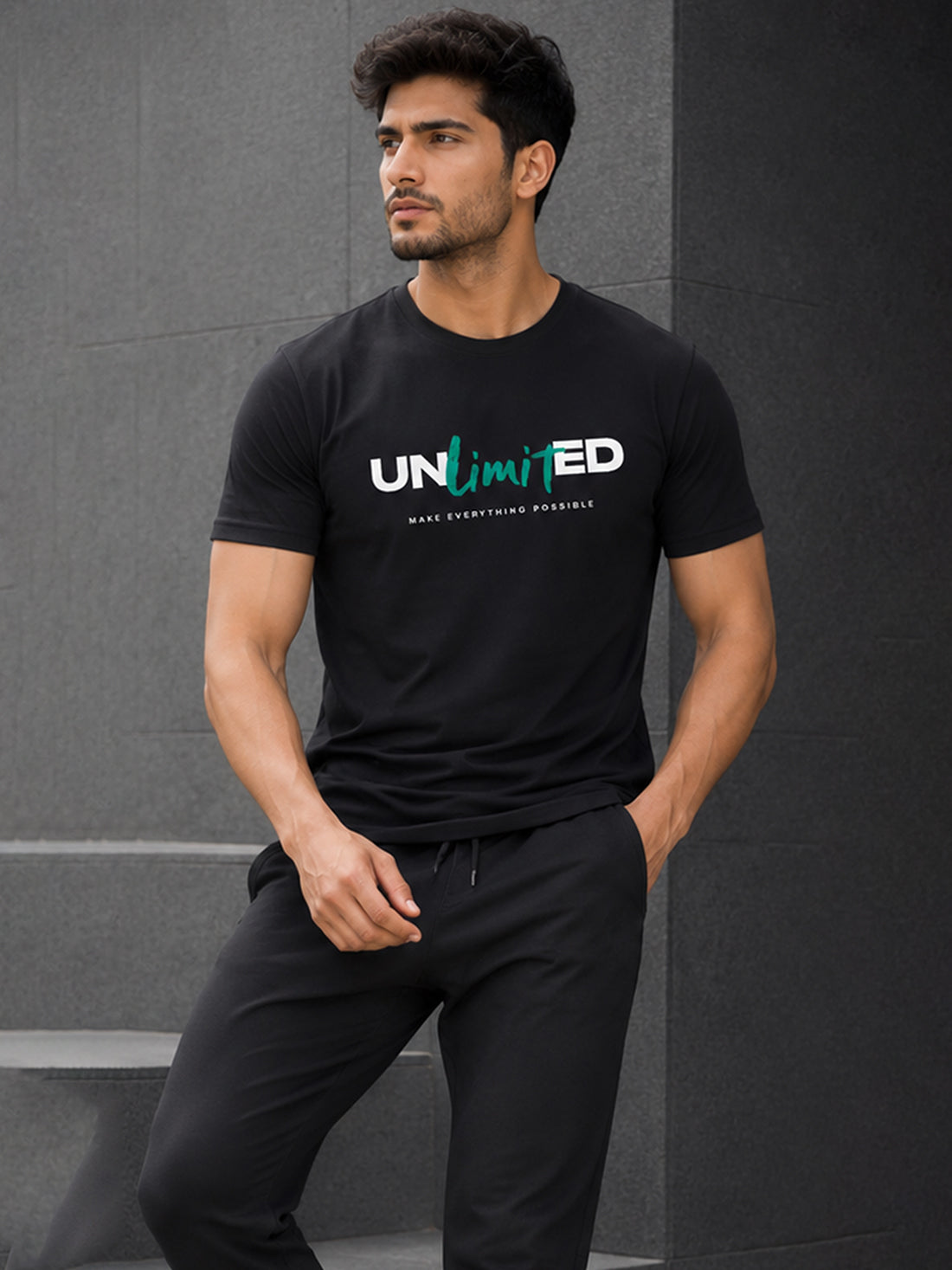 Men's Quick Dry Sports T-Shirt | Printed Gym Workout Running Training Activewear Tee (Black)