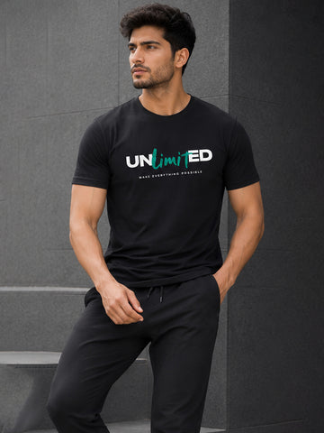 Men's Quick Dry Sports T-Shirt | Printed Gym Workout Running Training Activewear Tee (Black)