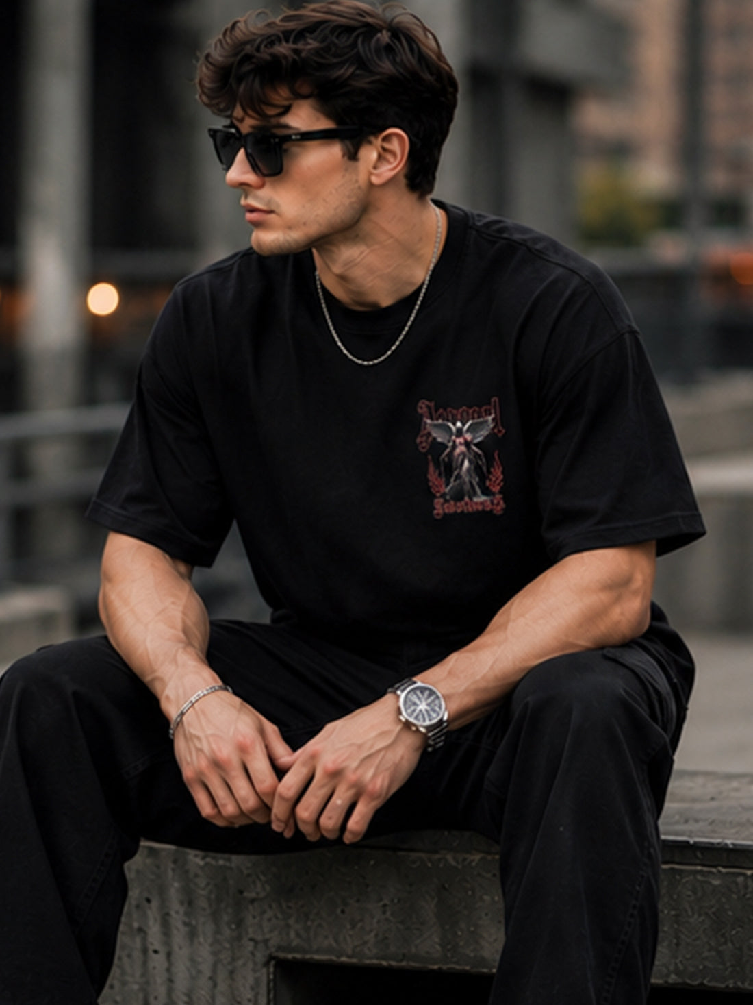 Men's Oversized Drop Shoulder T-Shirt | Pure Cotton Relaxed Fit Round Neck Streetwear T-Shirt (Black)