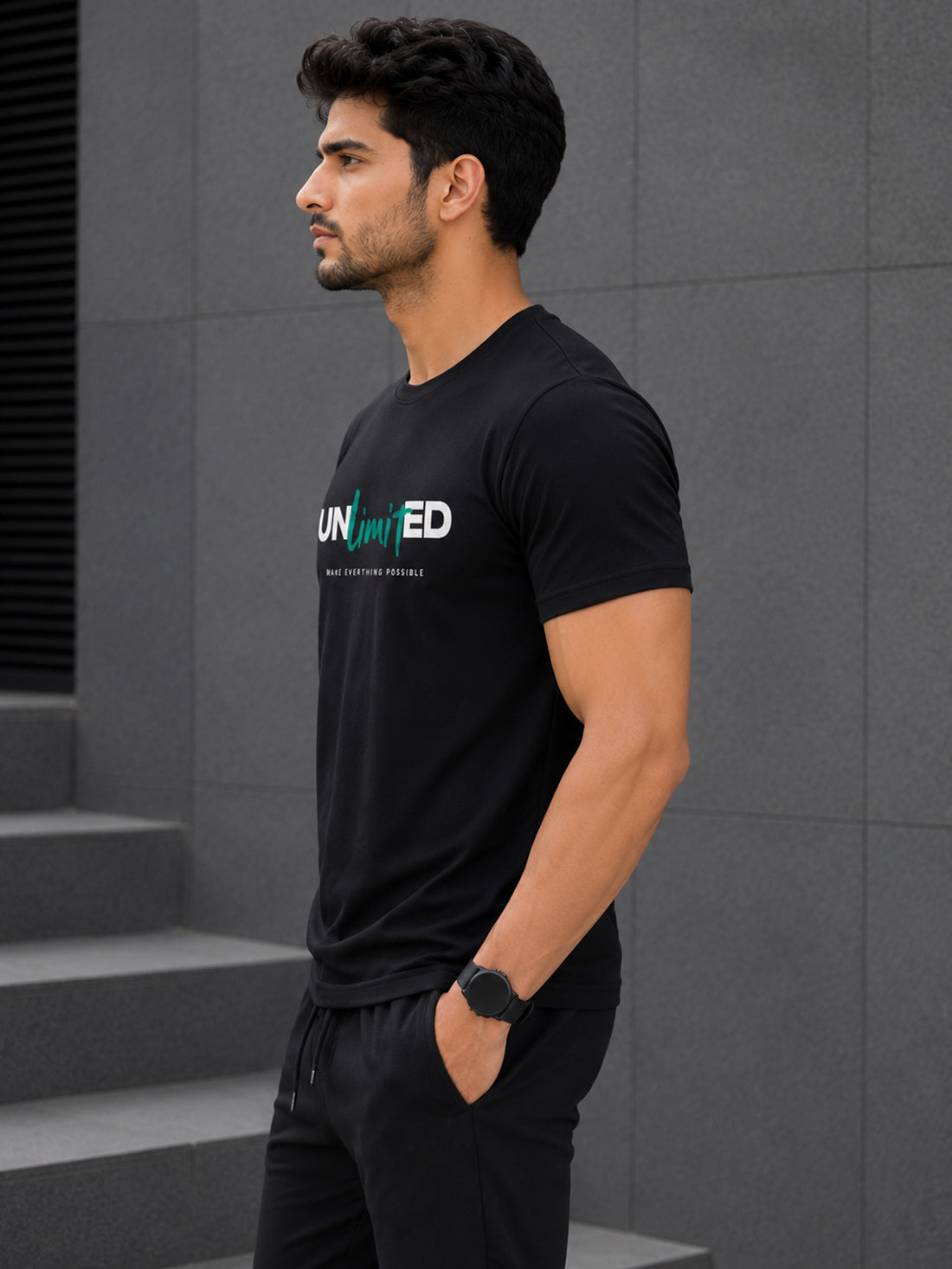 Men's Quick Dry Sports T-Shirt | Printed Gym Workout Running Training Activewear Tee (Black)