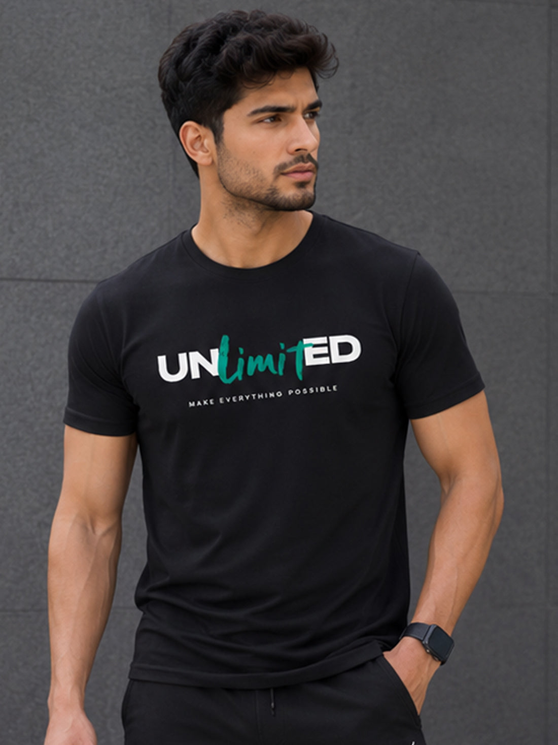 Men's Quick Dry Sports T-Shirt | Printed Gym Workout Running Training Activewear Tee (Black)