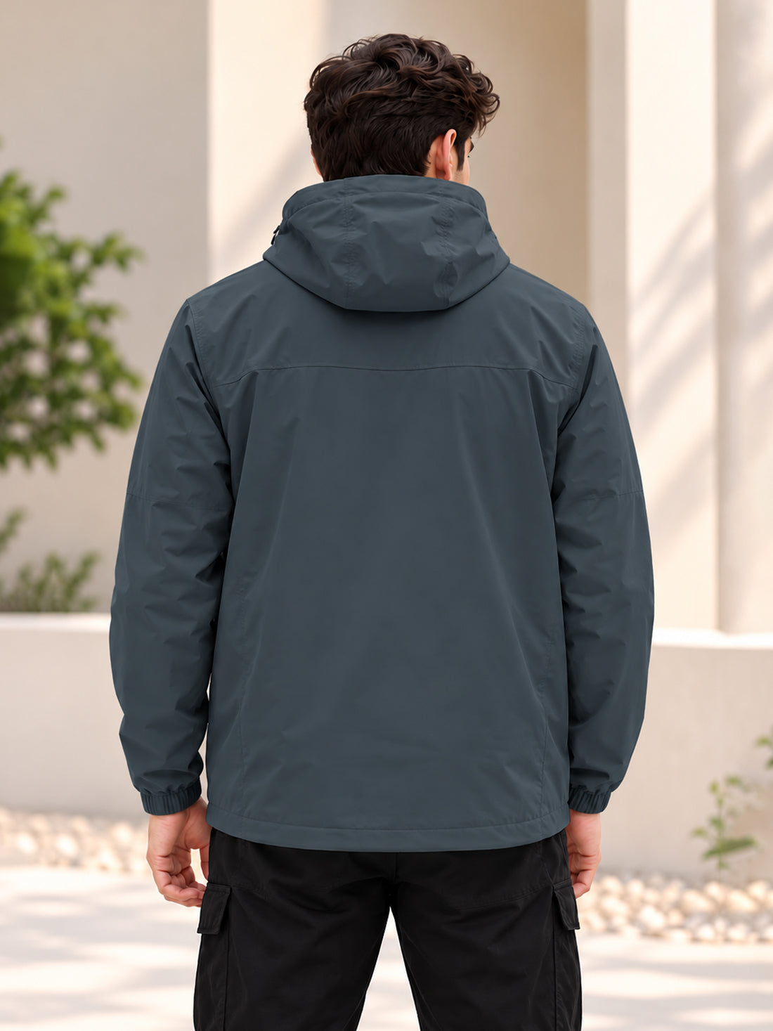 Men’s Black Hooded Windcheater Jacket with Mesh Lining