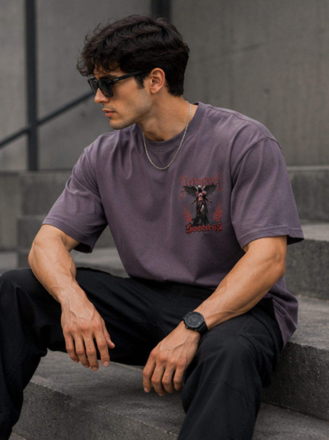Men's Oversized Drop Shoulder T-Shirt | Pure Cotton Relaxed Fit Round Neck Streetwear T-Shirt (Grey)