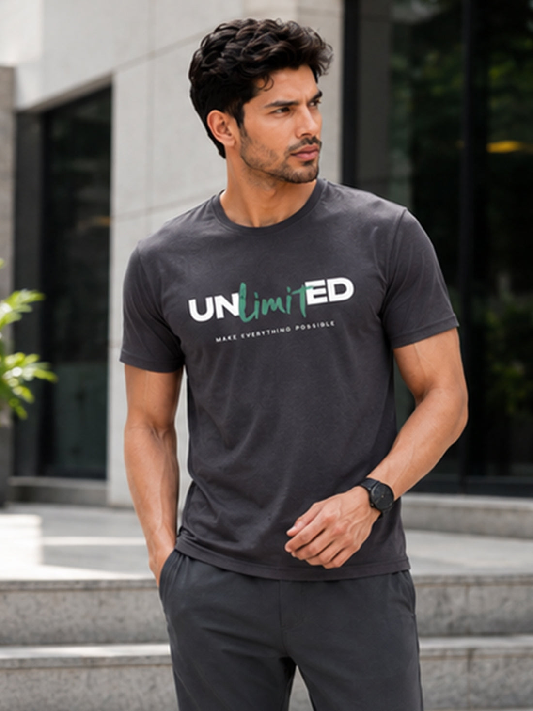 Men's Quick Dry Sports T-Shirt | Printed Gym Workout Running Training Activewear Tee (Grey)