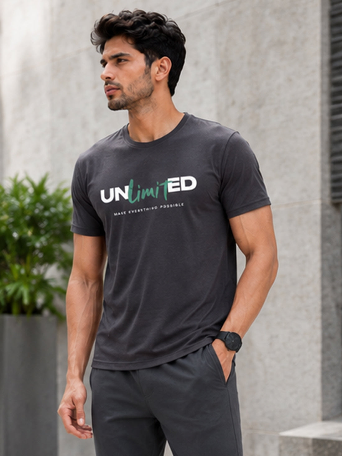 Men's Quick Dry Sports T-Shirt | Printed Gym Workout Running Training Activewear Tee (Grey)