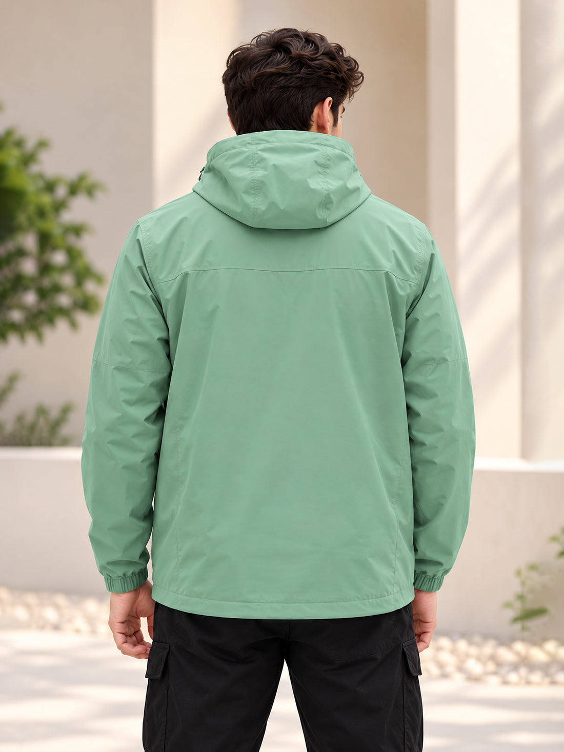 Men’s Black Hooded Windcheater Jacket with Mesh Lining
