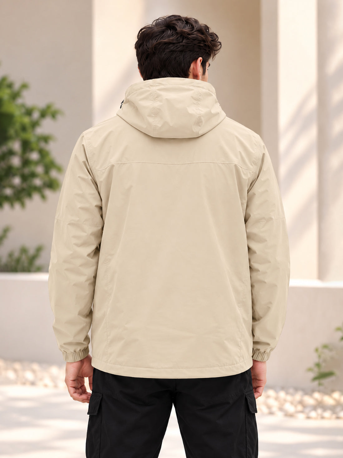 Men’s Black Hooded Windcheater Jacket with Mesh Lining