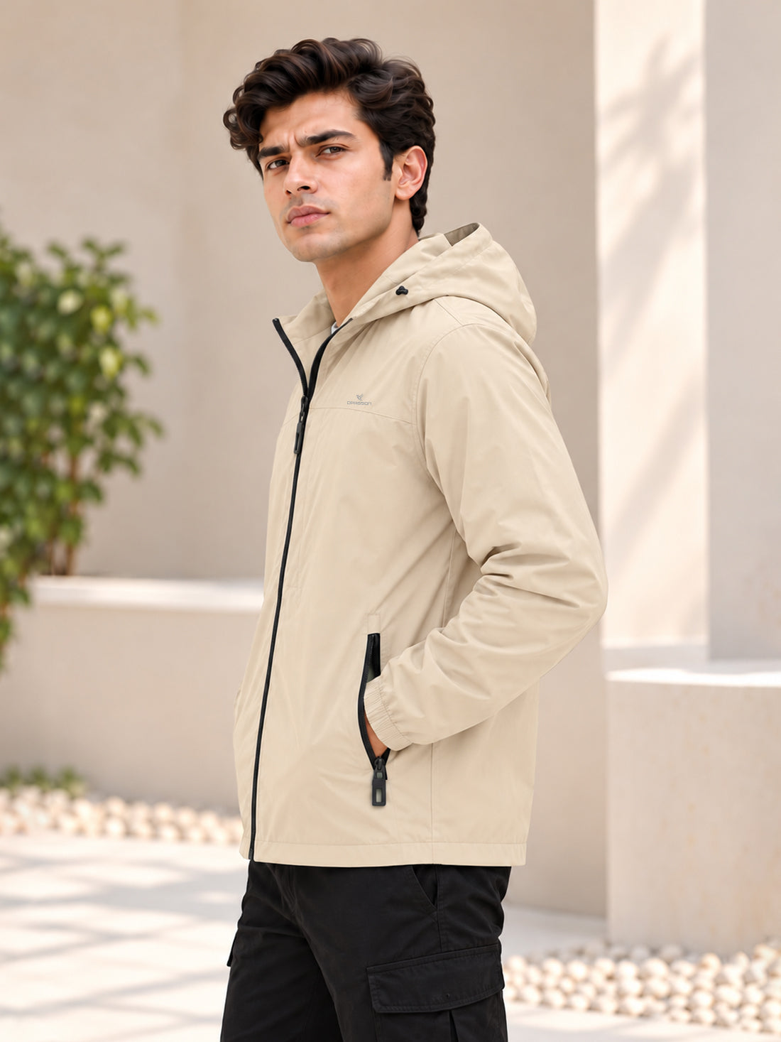 Men’s Black Hooded Windcheater Jacket with Mesh Lining