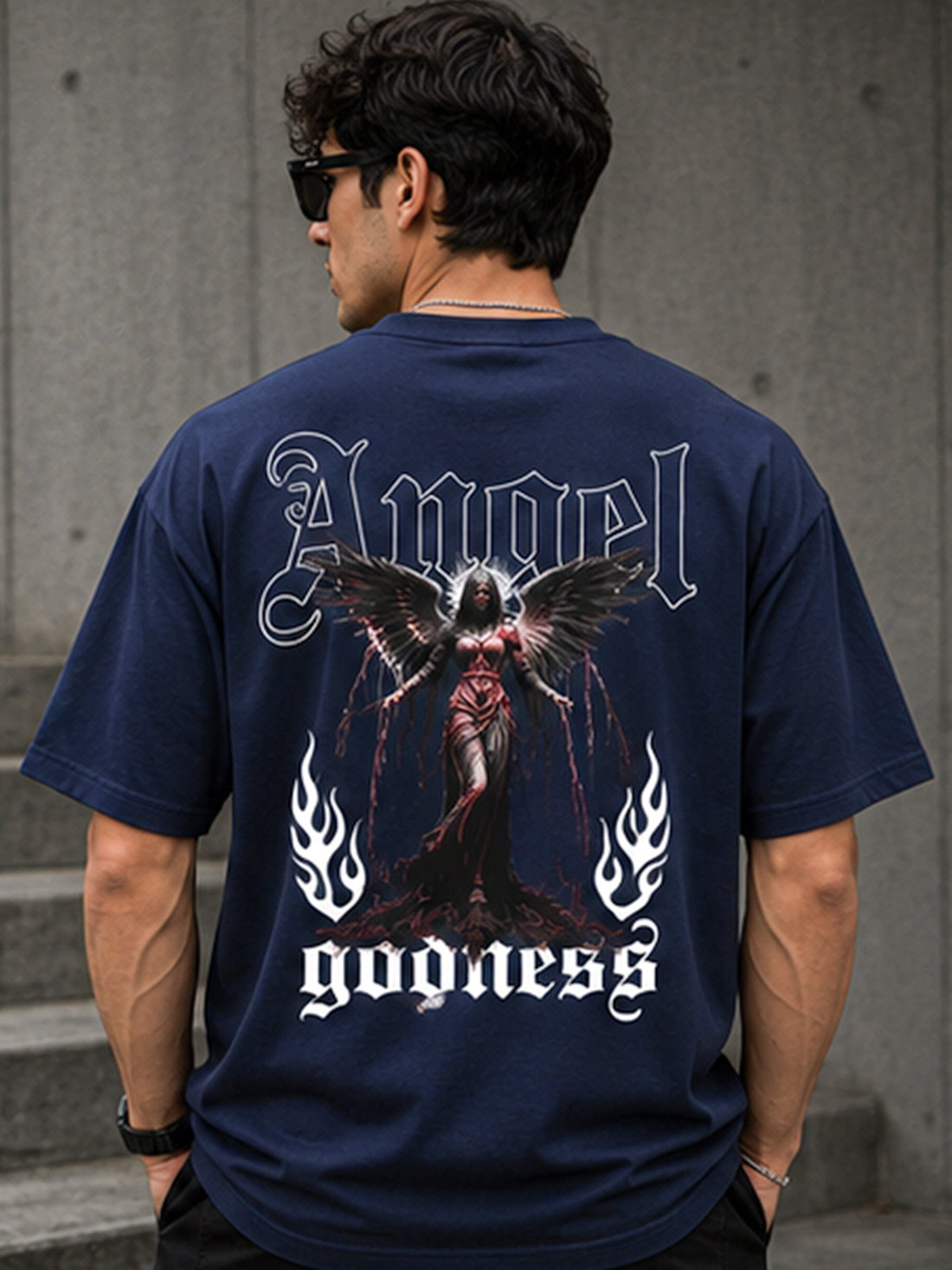 Men's Oversized Drop Shoulder T-Shirt | Pure Cotton Relaxed Fit Round Neck Streetwear T-Shirt (Navy Blue)