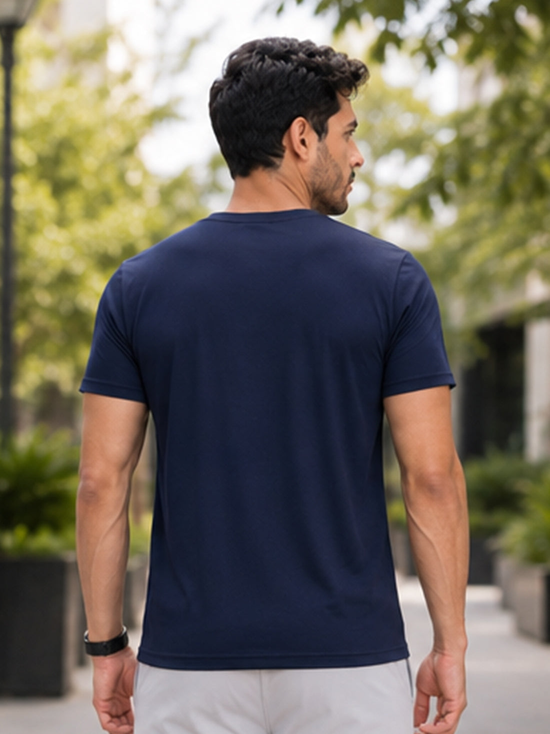 Men's Quick Dry Sports T-Shirt | Printed Gym Workout Running Training Activewear Tee (Navy Blue)