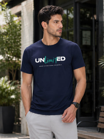 Men's Quick Dry Sports T-Shirt | Printed Gym Workout Running Training Activewear Tee (Navy Blue)