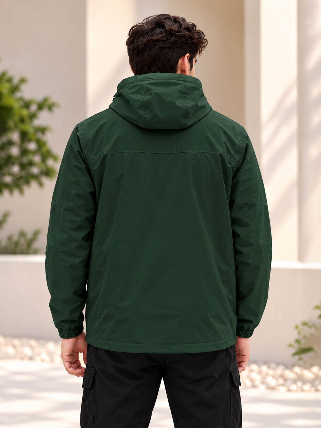 Men’s Black Hooded Windcheater Jacket with Mesh Lining