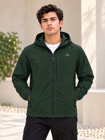 Men’s Black Hooded Windcheater Jacket with Mesh Lining