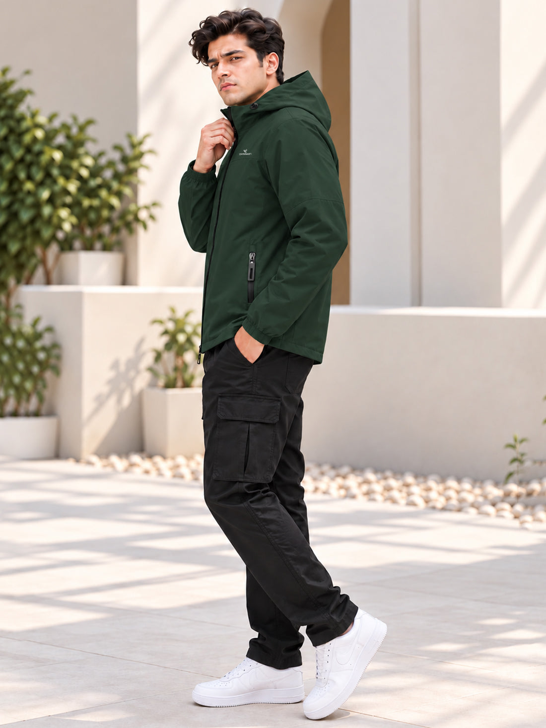 Men’s Black Hooded Windcheater Jacket with Mesh Lining