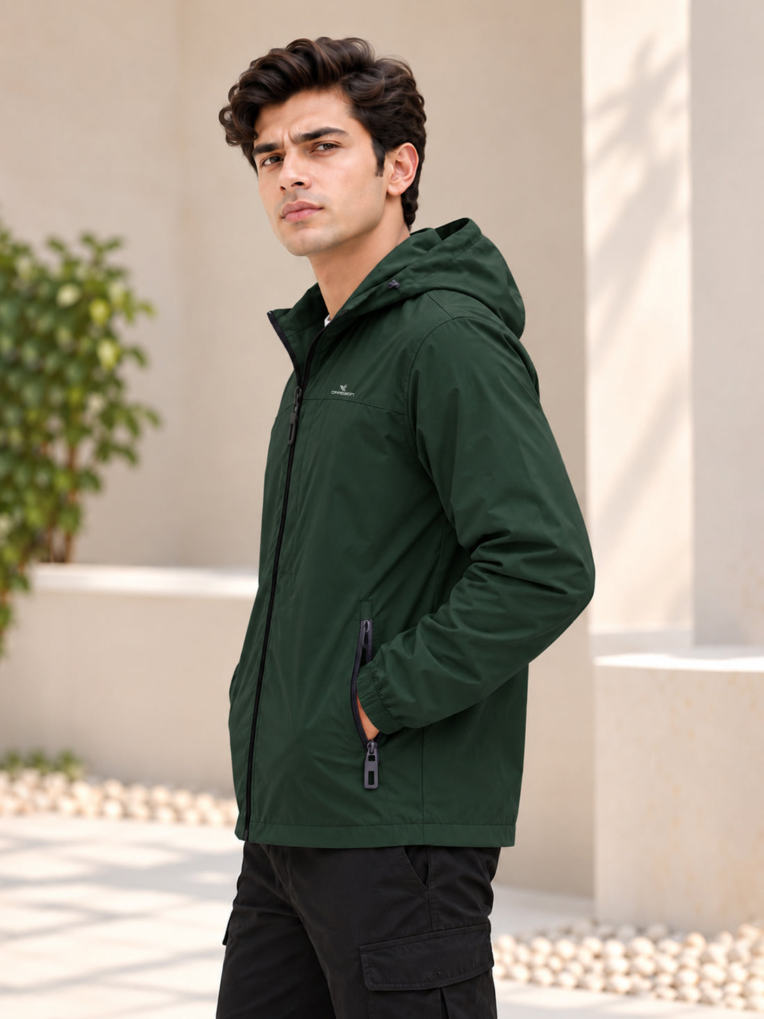 Men’s Black Hooded Windcheater Jacket with Mesh Lining