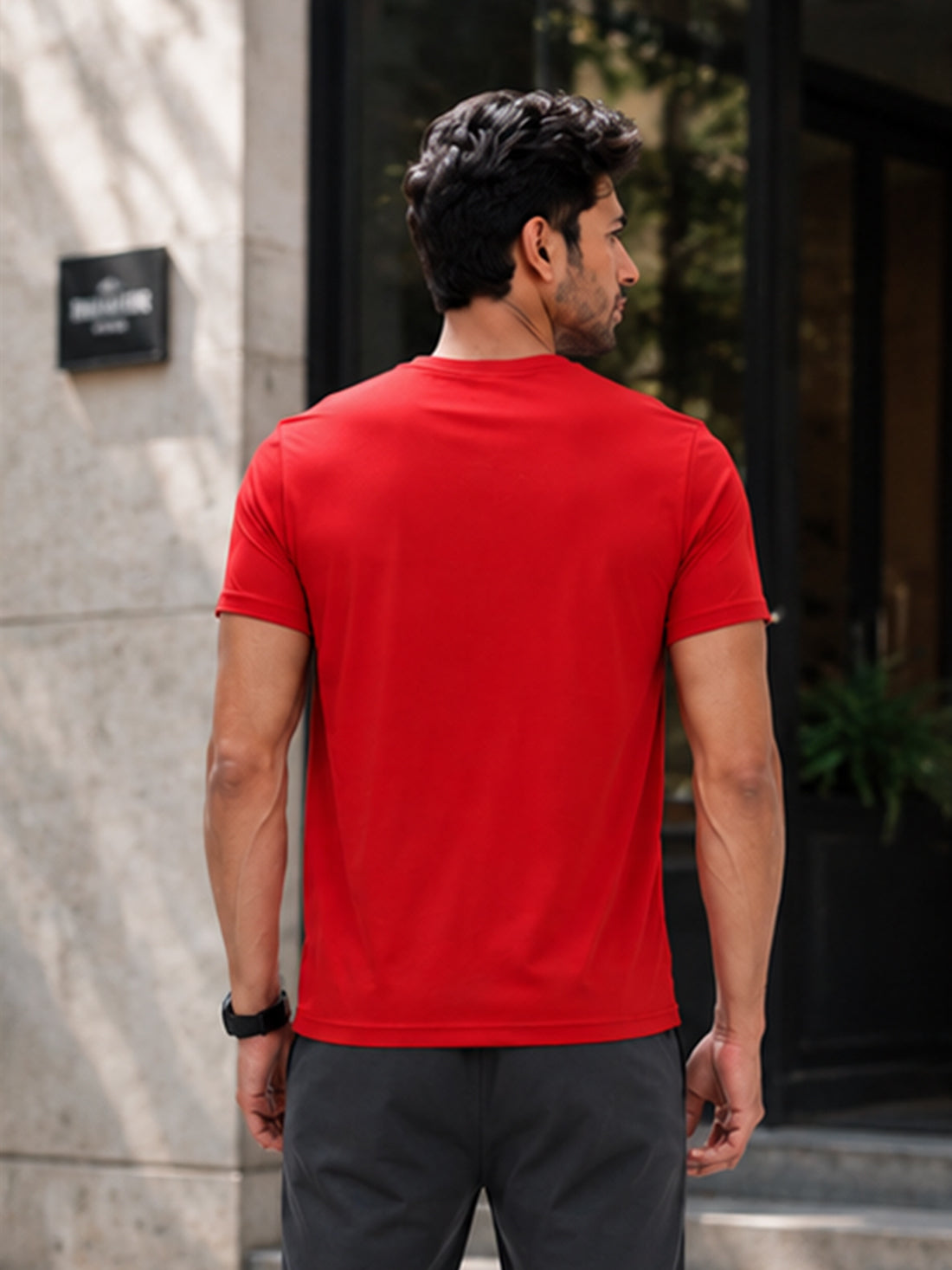 Men's Quick Dry Sports T-Shirt | Printed Gym Workout Running Training Activewear Tee (Red)