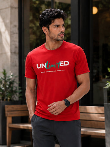 Men's Quick Dry Sports T-Shirt | Printed Gym Workout Running Training Activewear Tee (Red)