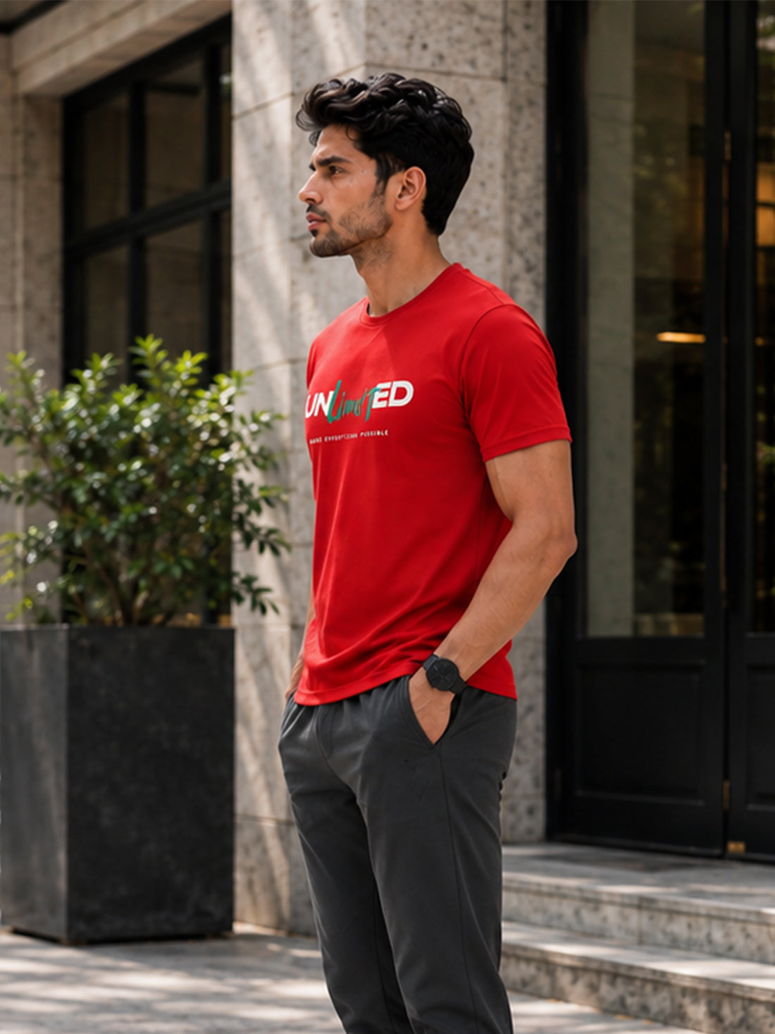 Men's Quick Dry Sports T-Shirt | Printed Gym Workout Running Training Activewear Tee (Red)