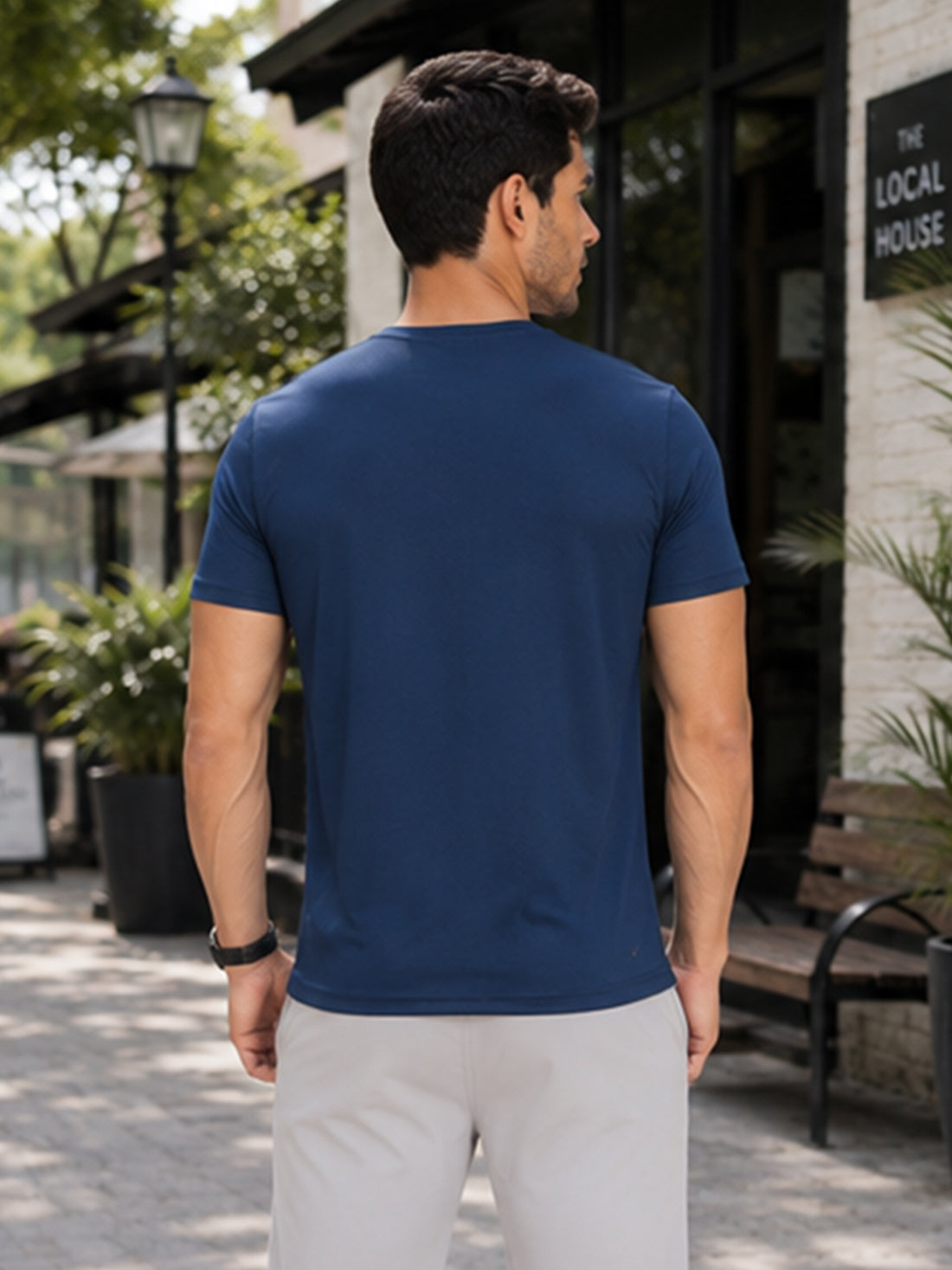 Men's Quick Dry Sports T-Shirt | Printed Gym Workout Running Training Activewear Tee (Blue)