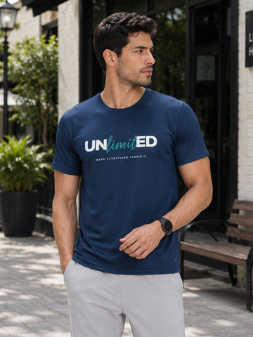 Men's Quick Dry Sports T-Shirt | Printed Gym Workout Running Training Activewear Tee (Blue)