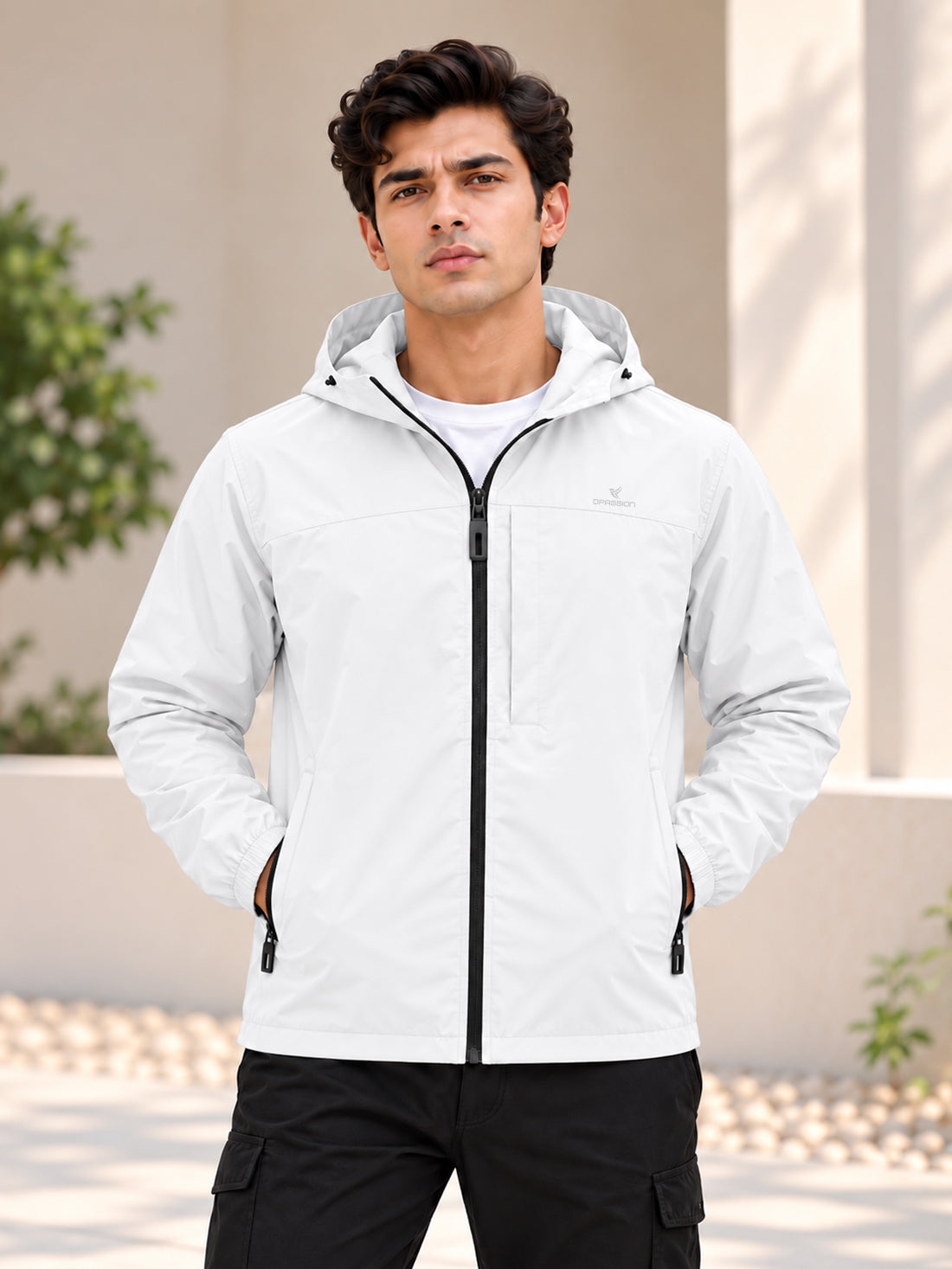 Men’s Black Hooded Windcheater Jacket with Mesh Lining
