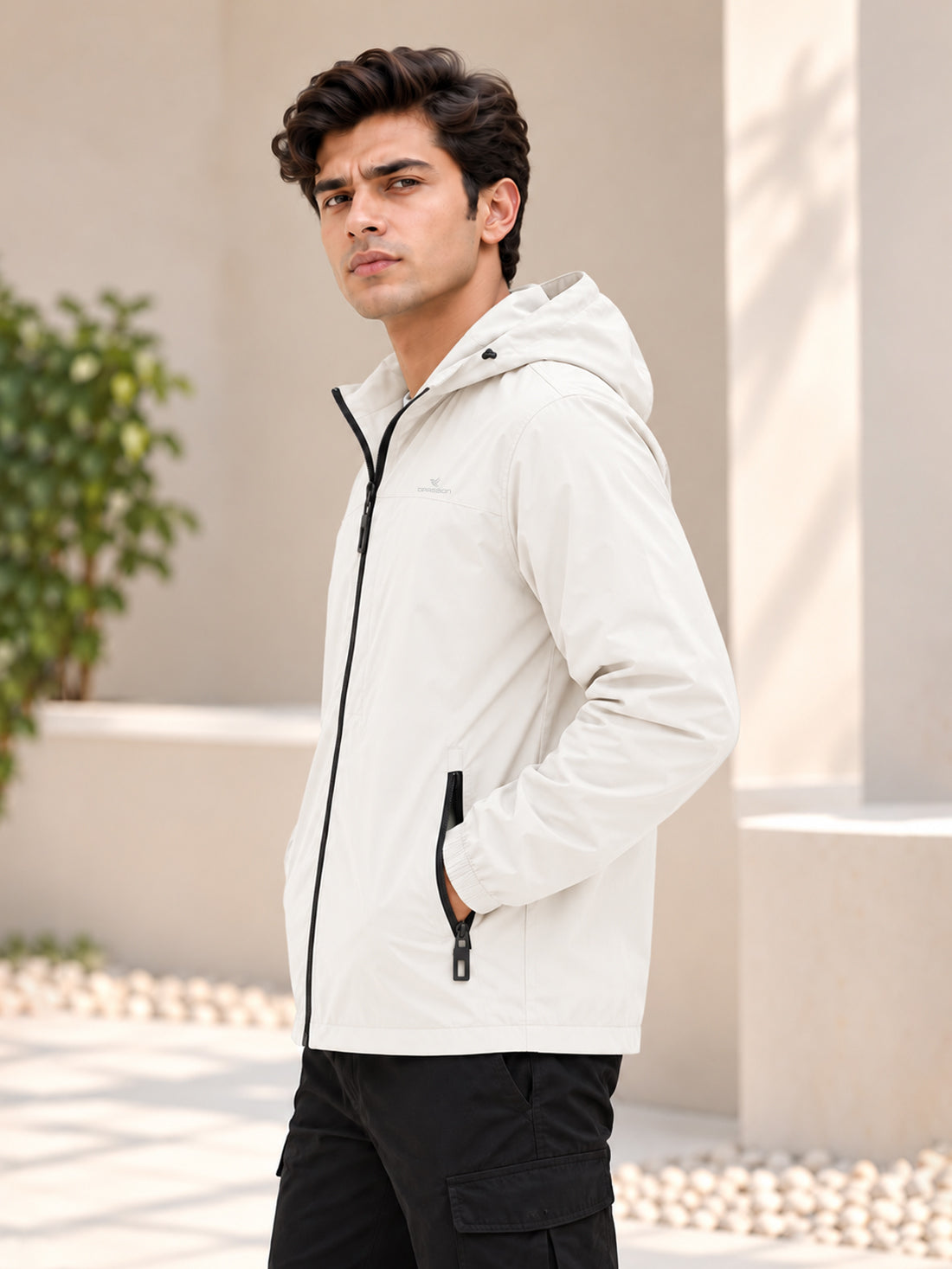 Men’s Black Hooded Windcheater Jacket with Mesh Lining