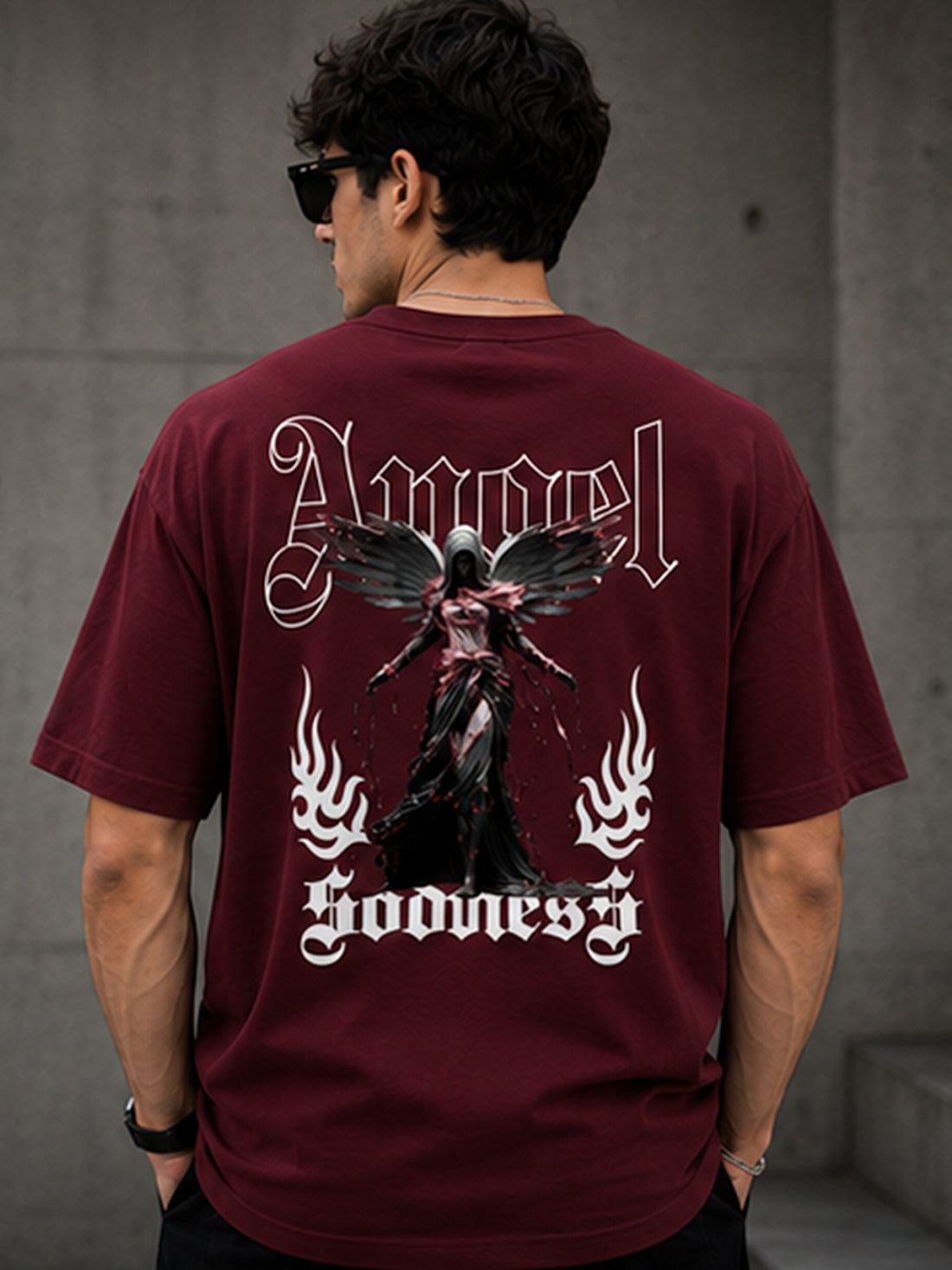 Men's Oversized Drop Shoulder T-Shirt | Pure Cotton Relaxed Fit Round Neck Streetwear T-Shirt (Wine)