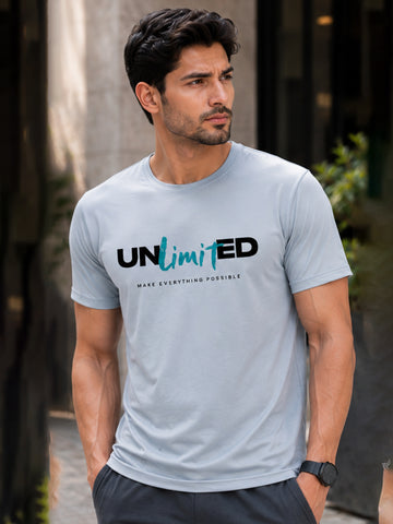 Men's Quick Dry Sports T-Shirt | Printed Gym Workout Running Training Activewear Tee (Silver)