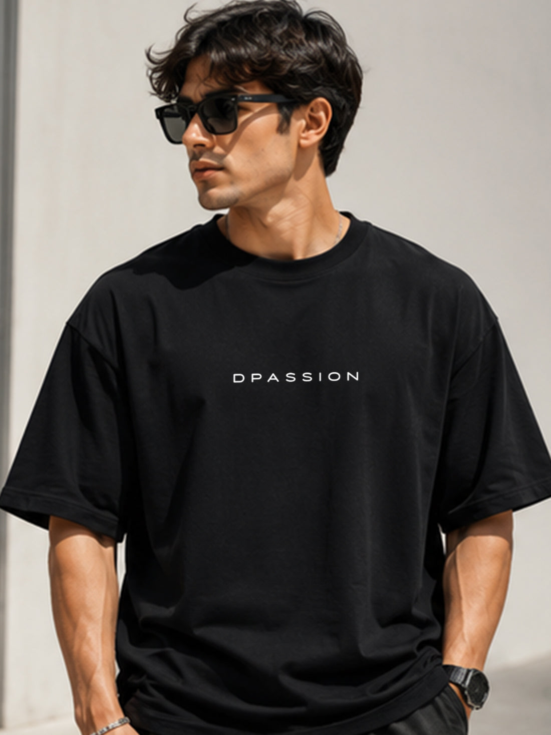 Men's Oversized Drop Shoulder T-Shirt | Cotton Fabirc Relaxed Fit Round Neck Streetwear Tee (Black)