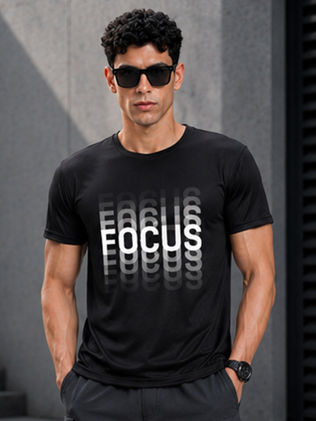 Men's Quick Dry Sports T-Shirt | Printed Gym Workout Running Training Activewear Tee (Black)