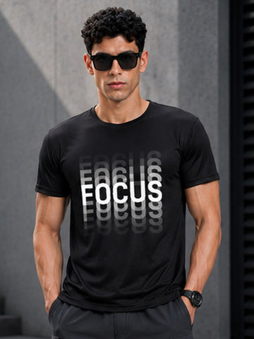 Men's Quick Dry Sports T-Shirt | Printed Gym Workout Running Training Activewear Tee (Black)