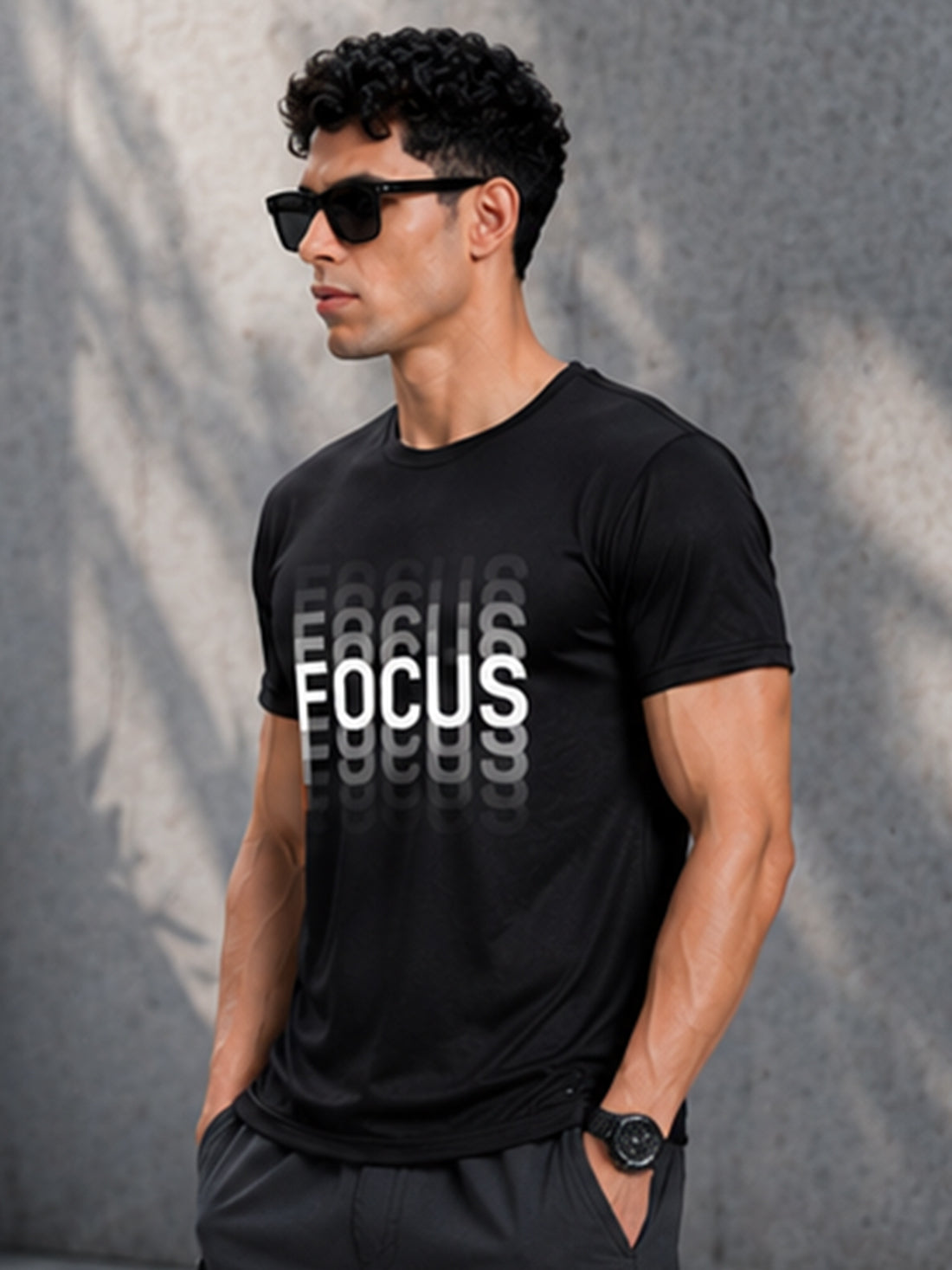 Men's Quick Dry Sports T-Shirt | Printed Gym Workout Running Training Activewear Tee (Black)