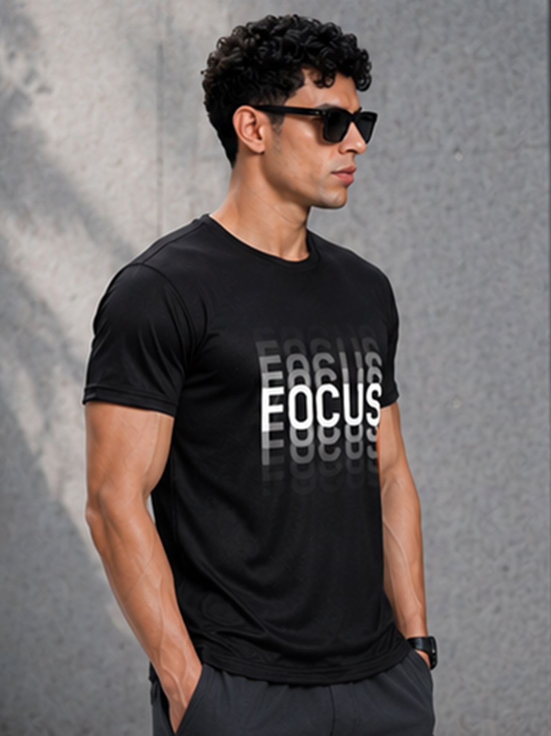 Men's Quick Dry Sports T-Shirt | Printed Gym Workout Running Training Activewear Tee (Black)