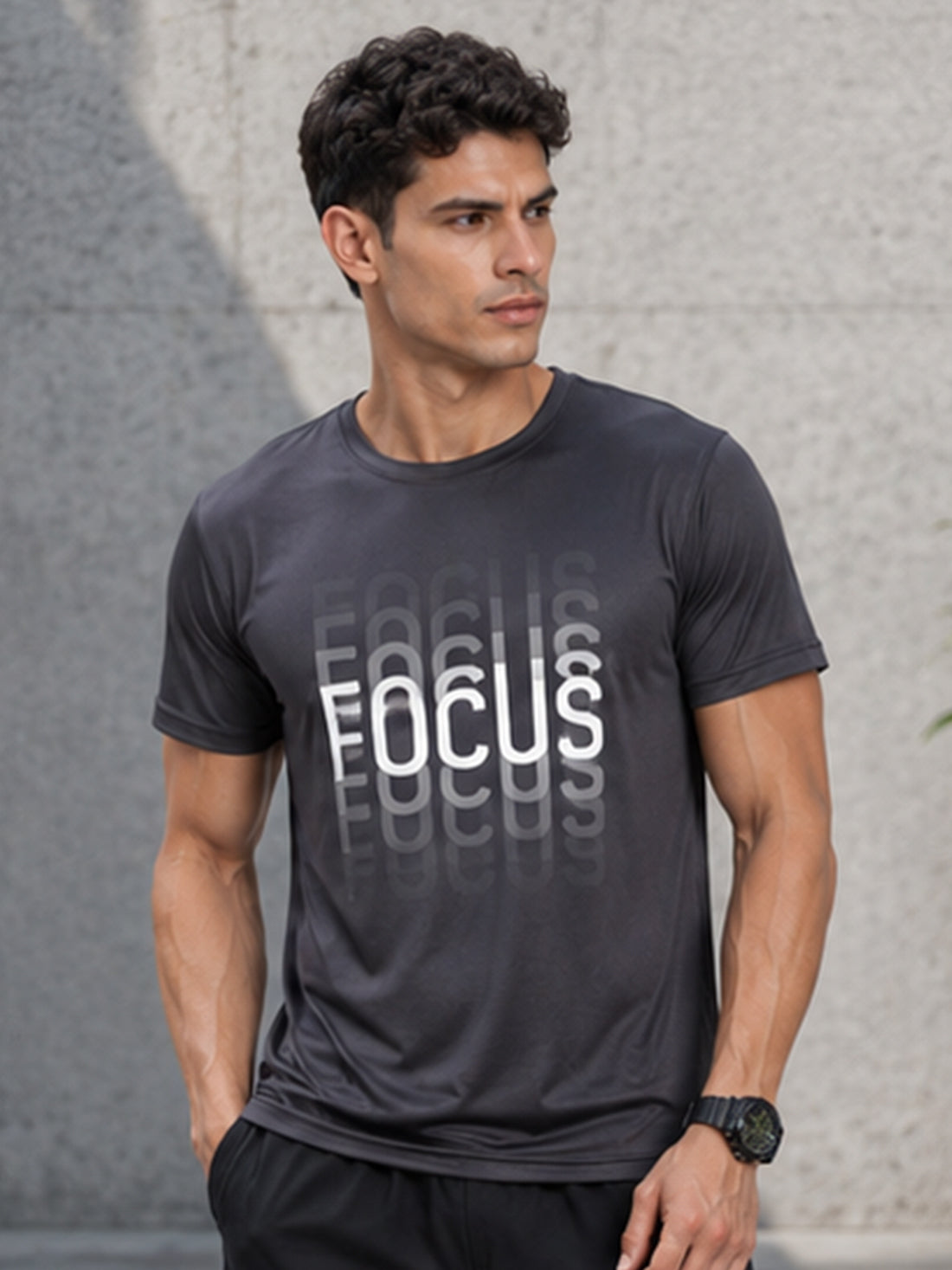 Men's Quick Dry Sports T-Shirt | Printed Gym Workout Running Training Activewear Tee (Grey)