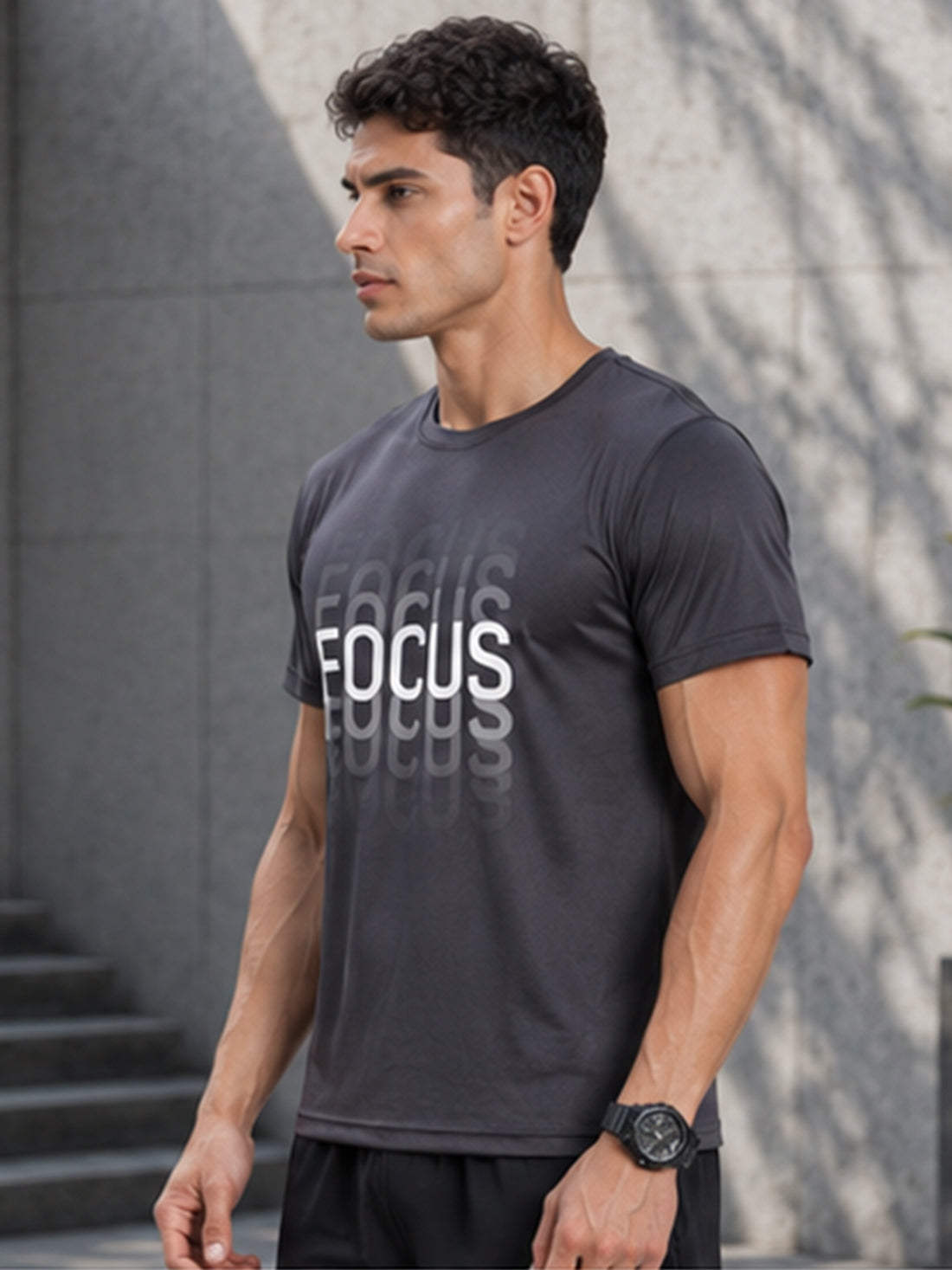 Men's Quick Dry Sports T-Shirt | Printed Gym Workout Running Training Activewear Tee (Grey)