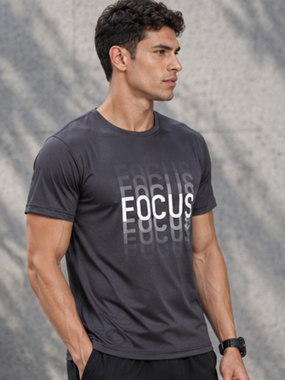 Men's Quick Dry Sports T-Shirt | Printed Gym Workout Running Training Activewear Tee (Grey)