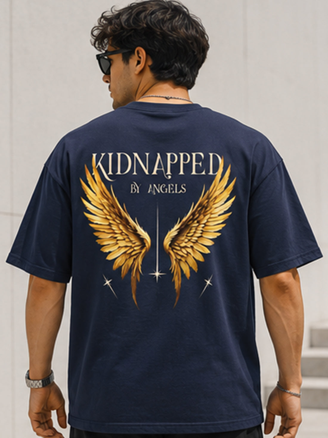 Men's Oversized Drop Shoulder T-Shirt | Cotton Fabirc Relaxed Fit Round Neck Streetwear Tee (Navy Blue)