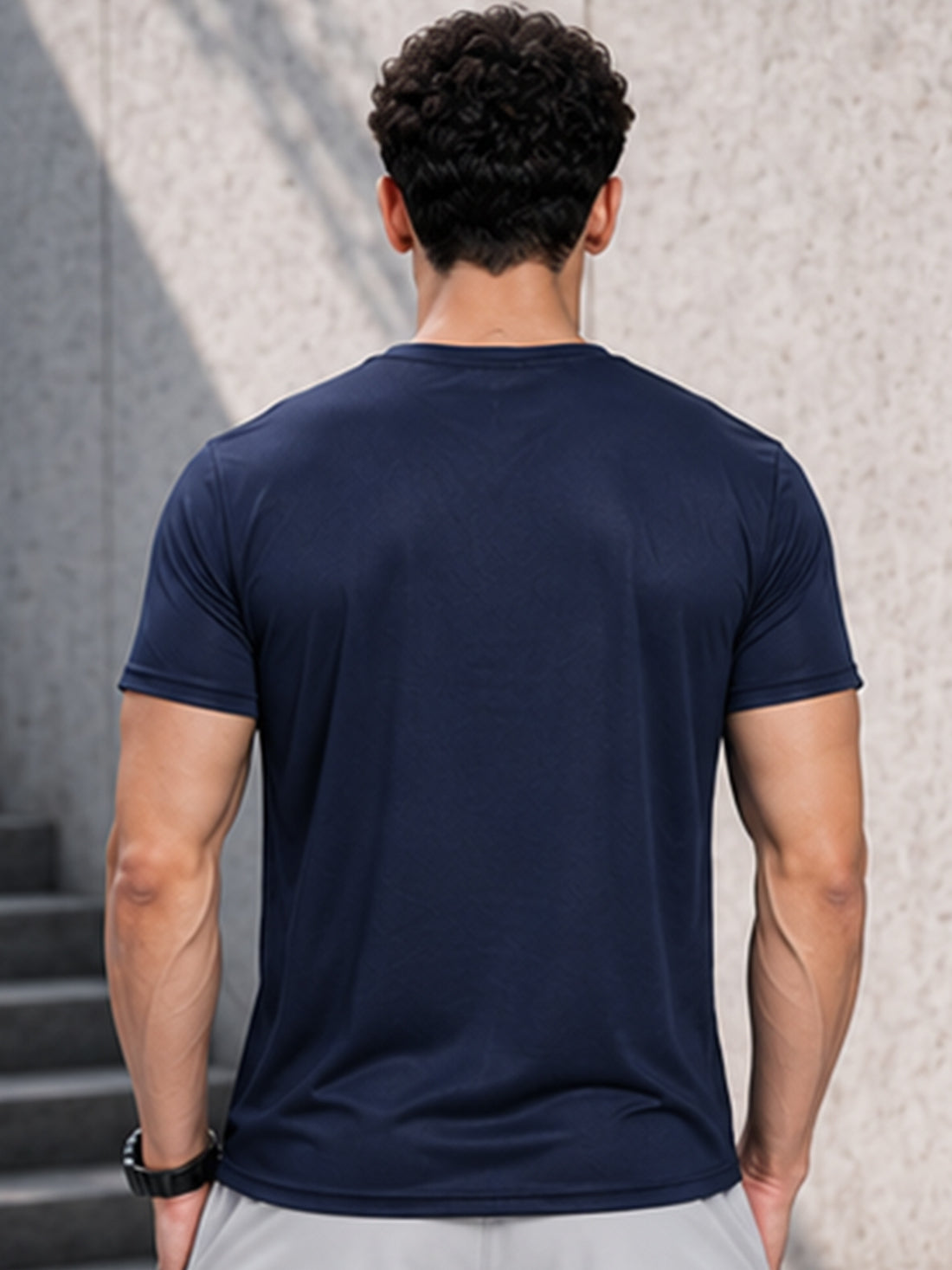 Men's Quick Dry Sports T-Shirt | Printed Gym Workout Running Training Activewear Tee (Navy Blue)