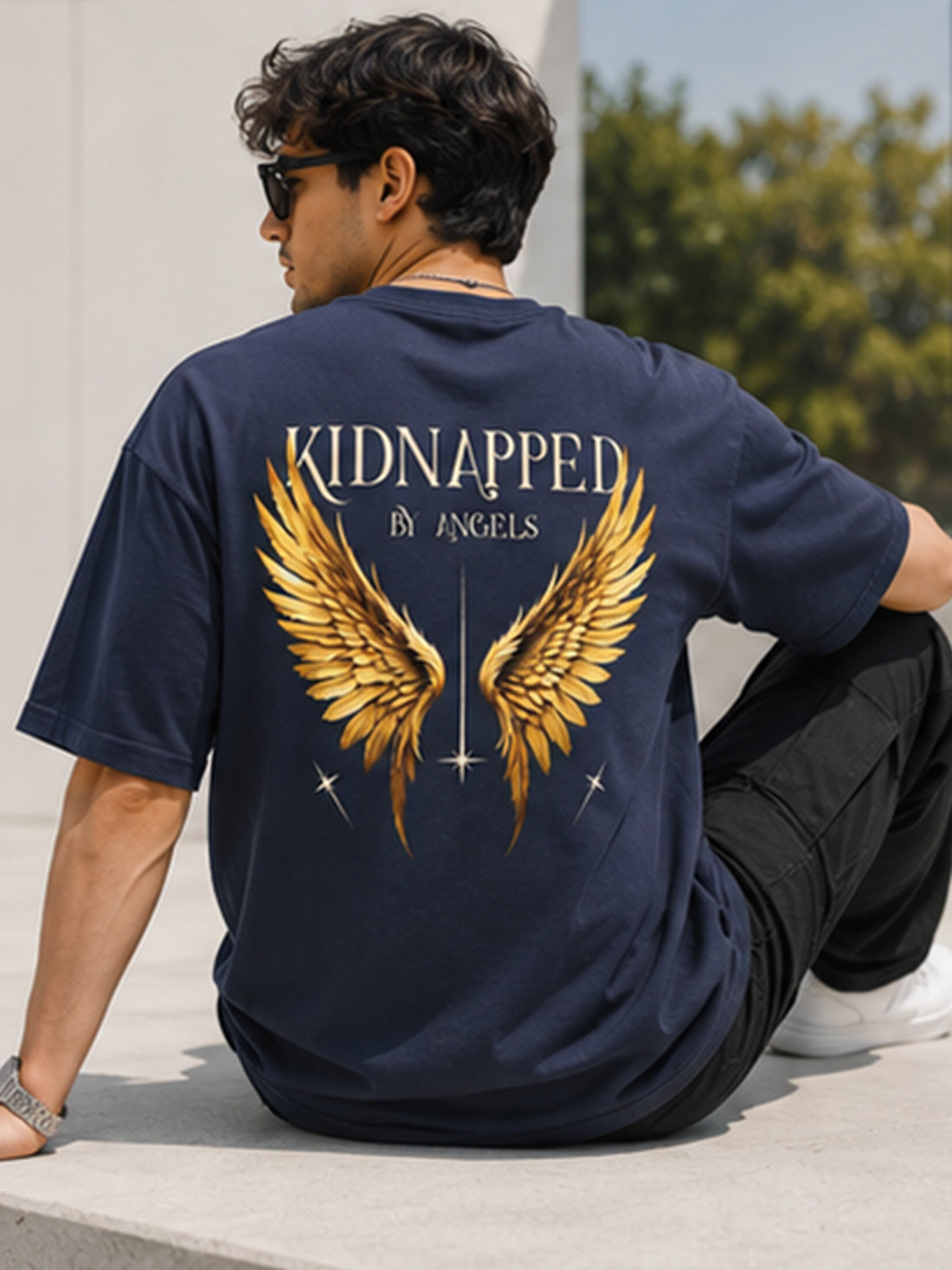 Men's Oversized Drop Shoulder T-Shirt | Cotton Fabirc Relaxed Fit Round Neck Streetwear Tee (Navy Blue)