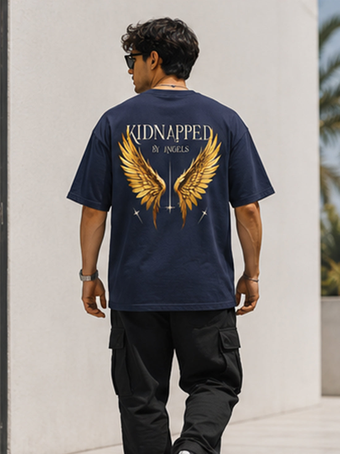 Men's Oversized Drop Shoulder T-Shirt | Cotton Fabirc Relaxed Fit Round Neck Streetwear Tee (Navy Blue)