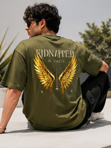 Men's Oversized Drop Shoulder T-Shirt | Cotton Fabirc Relaxed Fit Round Neck Streetwear Tee (Olive)